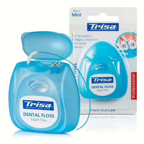 TRISA Expert Floss 30 pieces with mint flavour and expanding fibres for braces and implants