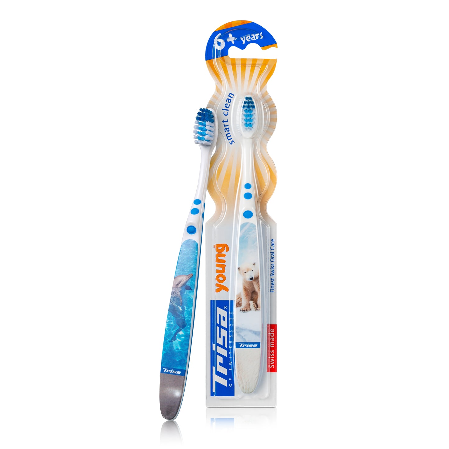 TRISA Young toothbrush for children aged 6 and older with fun animal designs and soft bristles