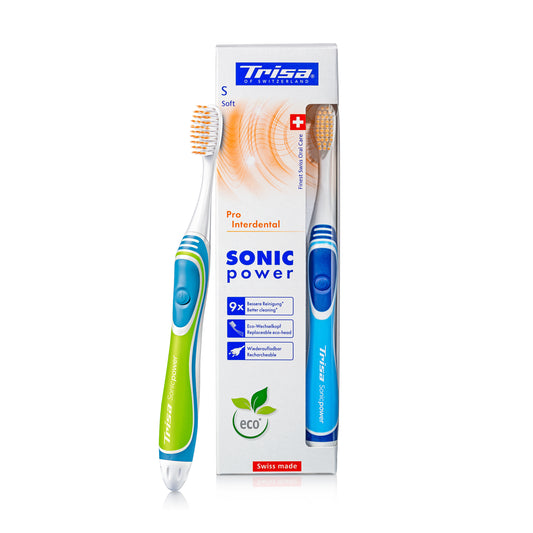 TRISA Sonicpower Pro Interdental Soft Accu electric toothbrush and package for interdental cleaning
