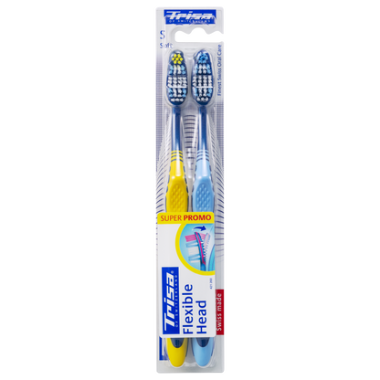 Swiss-made TRISA Flexible Head DUO packmanual toothbrush with flexible head and ergonomic handle