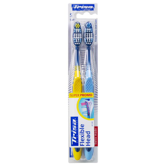 Swiss-made TRISA Flexible Head DUO packmanual toothbrush with flexible head and ergonomic handle