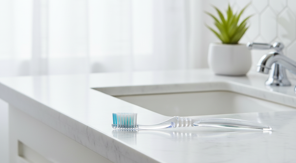 TRISA bracket brush shown in a clean setting, highlighting precision cleaning around braces.